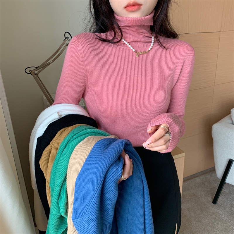 Áo dệt kim cổ cao màu sắc dễ phối đồ