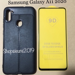 Combo ốp vân da + kính 9D cho Samsung A11 2020 bảo vệ máy toàn diện
