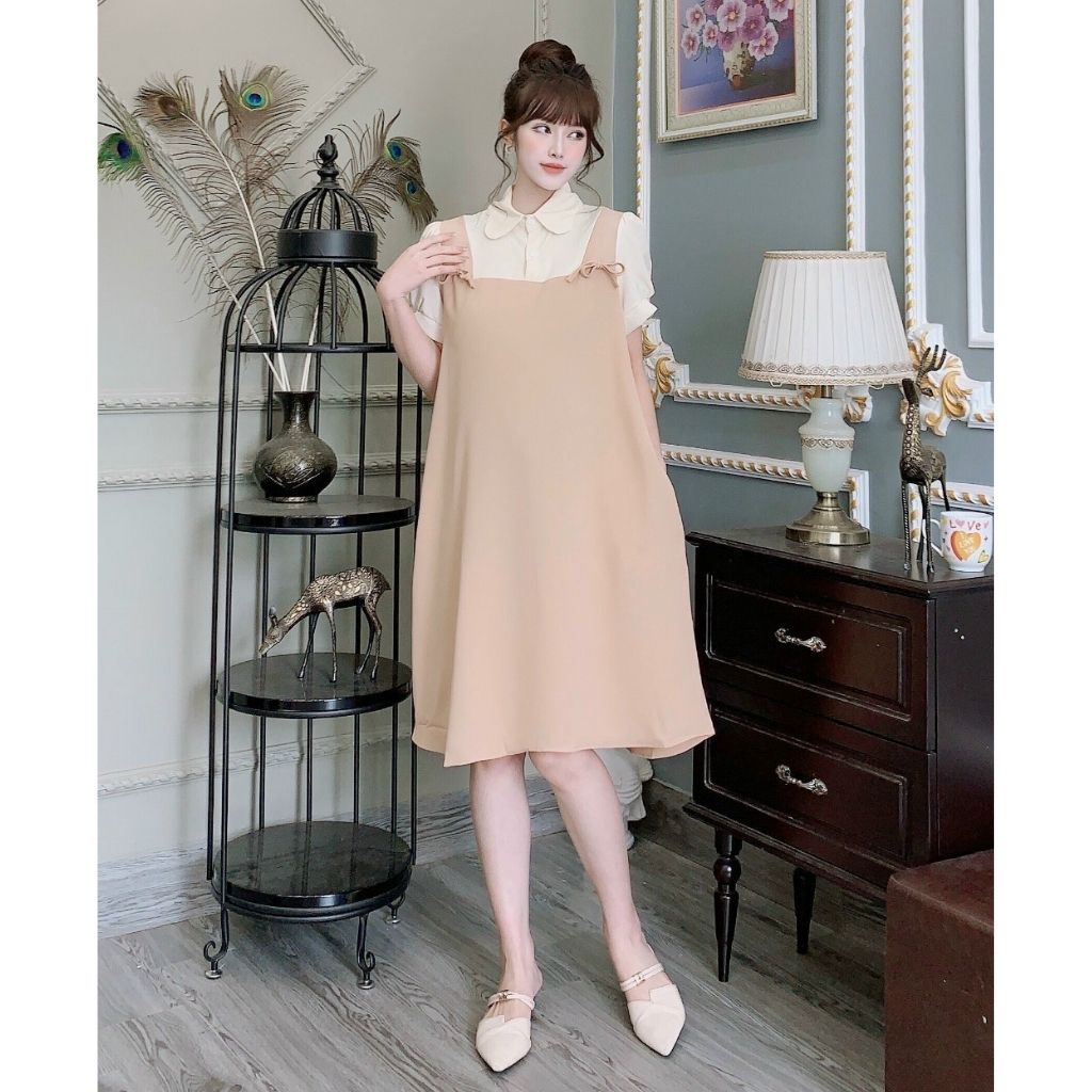 Váy bầu thời trang thiết kế M462 chất lụa hàn freesize từ 45 đến 70kg