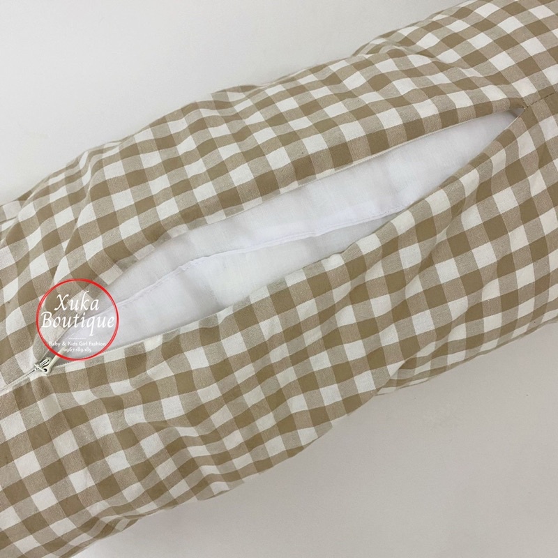 Gối Ôm cho bé hoạ tiết caro thêu gấu phong cách Hàn Quốc