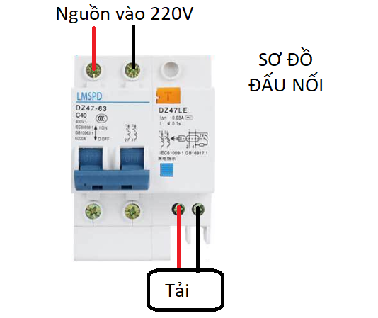 Cầu dao chống giật chống dòng dò bảo vệ quá tải 2P 63A LW aptomat chống giật