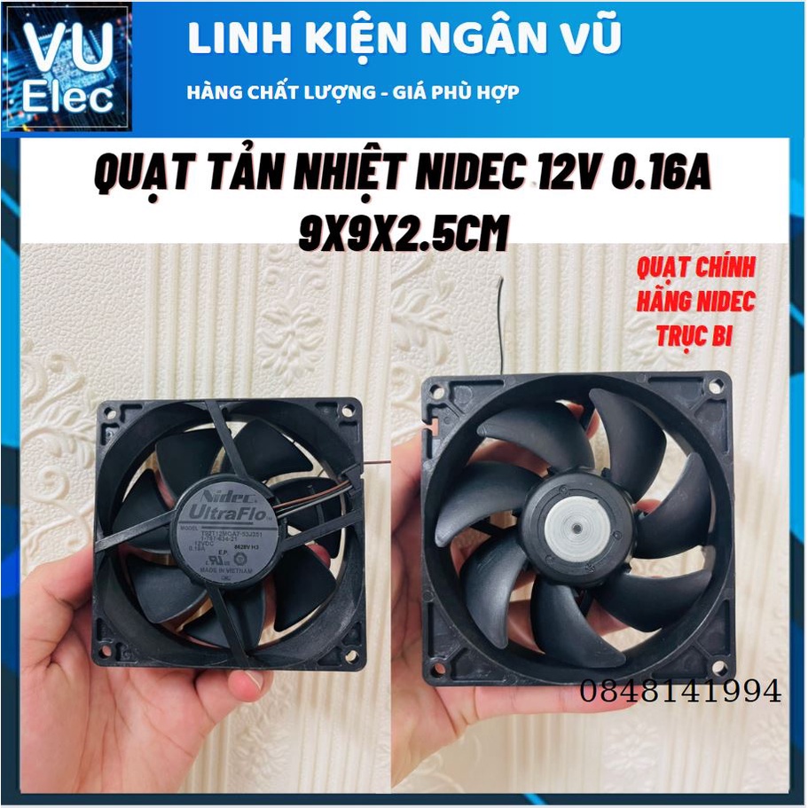 Quạt tản nhiệt chính hãng Nidec 12V 0.18A 9x9x2.5CM cực bền trục bi