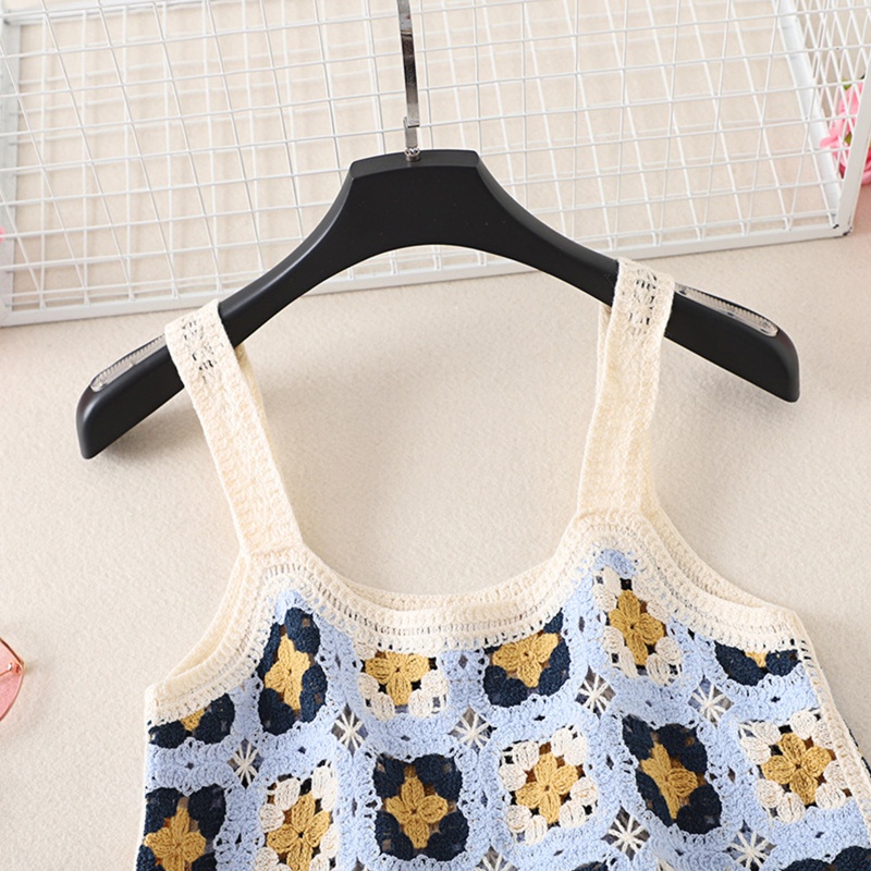 Xiangbao Áo Crop Top Dệt Kim Không Tay Họa Tiết Kẻ Sọc Màu Khối Khoét Rỗng Cho Nữ