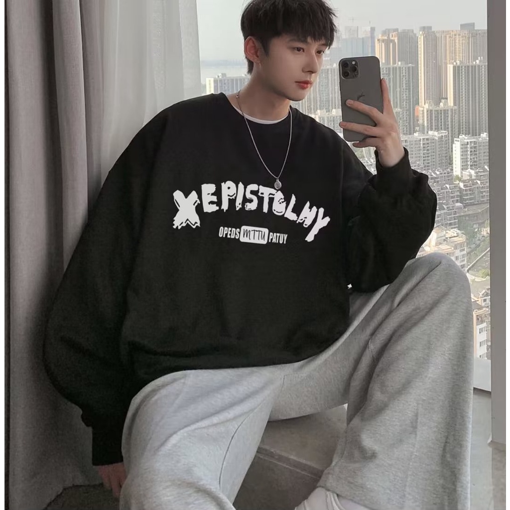 Aó Sweater Da Cá Chữ XEPIS Trước Ngực Dành Cho Nam Phong Cách Unisex
