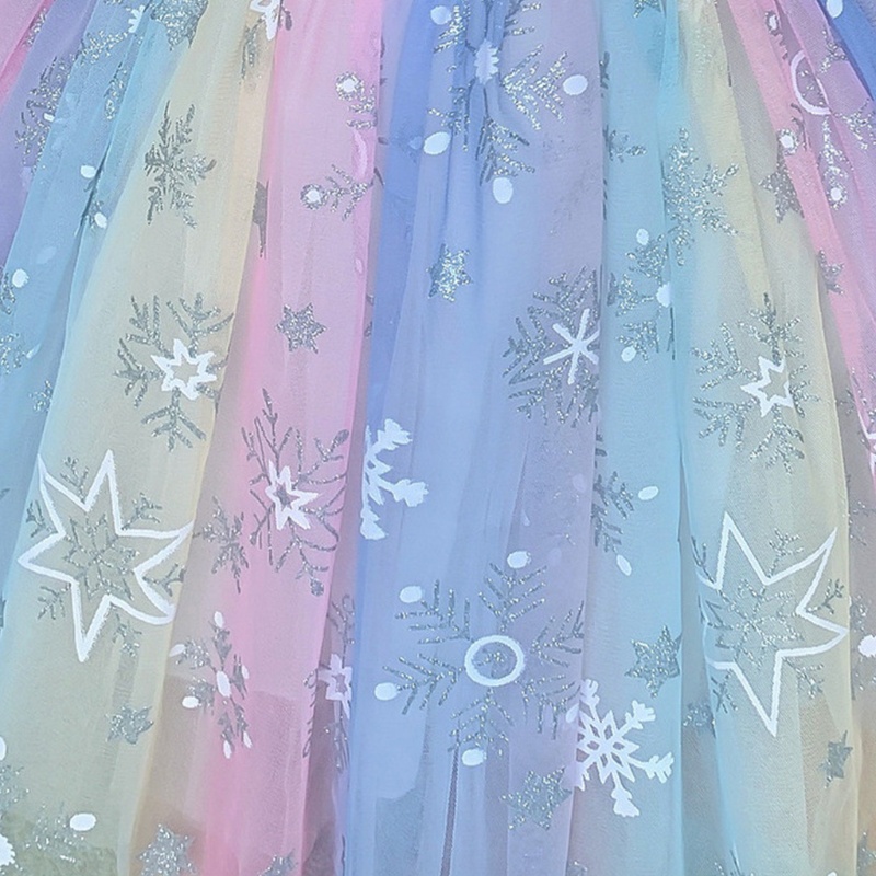 Đầm Công Chúa Tay Ngắn Đính Kim Sa Lấp Lánh Màu Cầu Vồng Xinh Xắn Cho Bé Gái