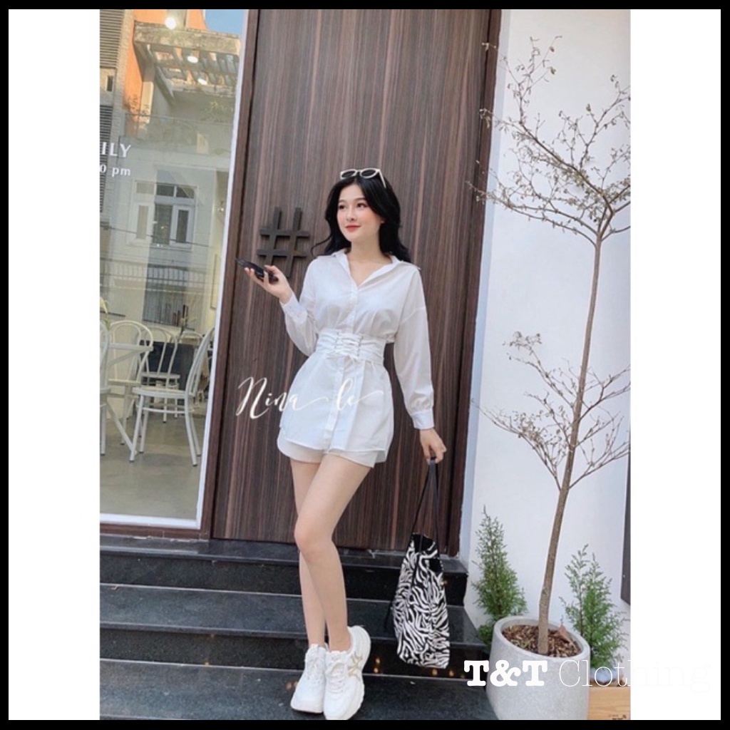 SƠMI FOM DÀI KÈM ĐAI | Áo sơ mi nữ dài chất đẹp - AK002 | 23tshop
