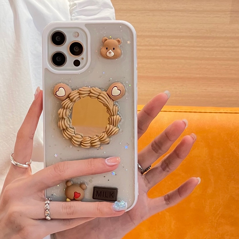 Ốp điện thoại TPU mềm chống sốc phối kim tuyến lấp lánh có gương trang điểm cho 13 12 11 Pro Max X Xs Max XR 8 7 Plus