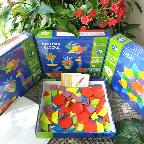 Đồ Chơi Ghép Hình Khối Gỗ Sáng Tạo Montessori Pattern Blocks Xếp Hình Tangram Bằng Gỗ 130 Chi Tiết Miếng Gỗ Dày Dặn