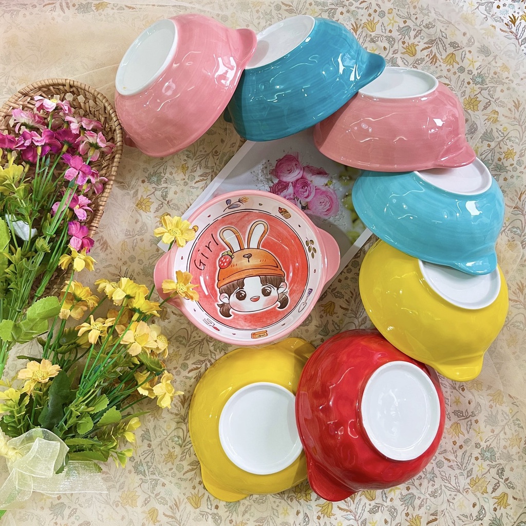 Bát Ăn Cơm Bát Chè, Ăn dặm Cho Bé cho vé xinh yêu Đĩa Sứ Chén Dĩa Sứ Dễ Thương Cute Decor Cao Cấp bát hai tai