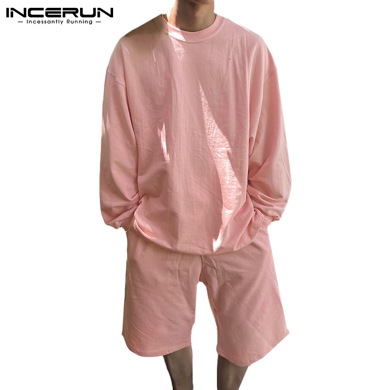 Bộ áo sweater tay dài + quần short INCERUN thời trang trẻ trung cho nam
