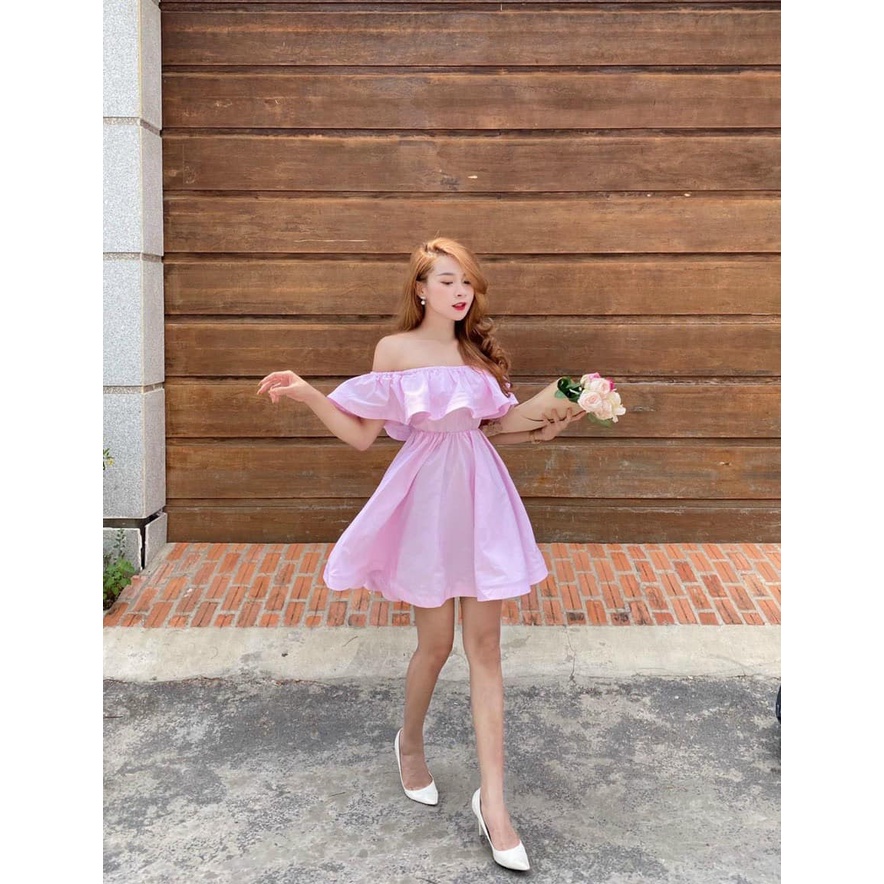 Đầm xoè bẹt vai bèo 4 màu hạ trễ hở sexy lưng ulzzang