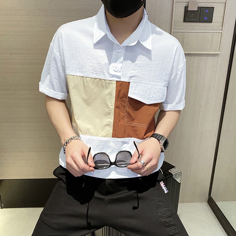 Áo Thun Polo Ngắn Tay Màu Sắc Tương Phản Thời Trang Cho Nam