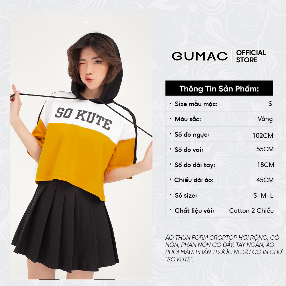 Áo thun nữ phối nón GUMAC phối màu cá tính, phong cách unisex năng động ATB460 | BigBuy360 - bigbuy360.vn