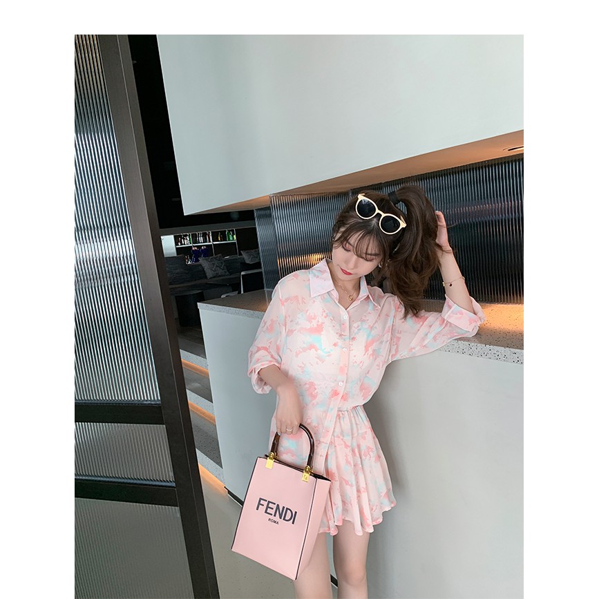 Set áo sơ mi+quần short giả váy 3049