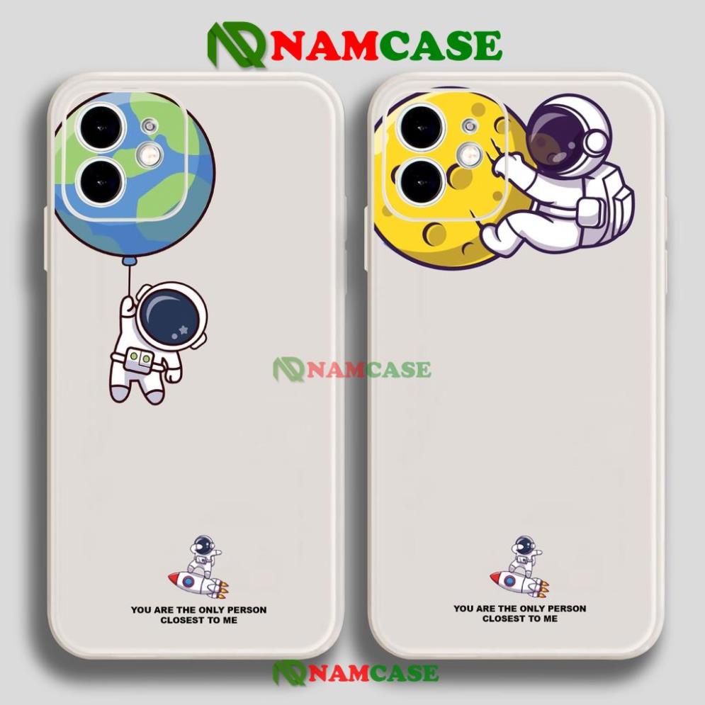 Ốp lưng iPhone Phi hành gia Cute cạnh viền vuông silicon mềm dẻo cho iphone 6/6s/7/8/X/XS/11/12/13 Pro Plus Max