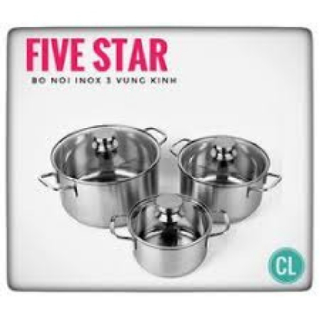 Bộ Nồi Inox Cao Cấp Nắp Kính Five Star Dùng Được Bếp Từ - Set 3 Cái 16-20-24cm (hàng chính hãng bảo hành 5 năm)