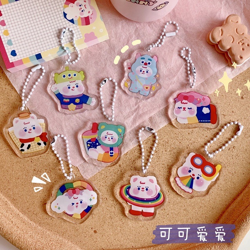 Móc khoá dễ thương đa năng Fluffy Bear - Móc khoá phụ kiện trang trí ví Almost Blue Binder Balo Airpod Planner- keychain