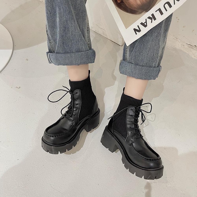 Boots cổ thun buộc dây ulzzang