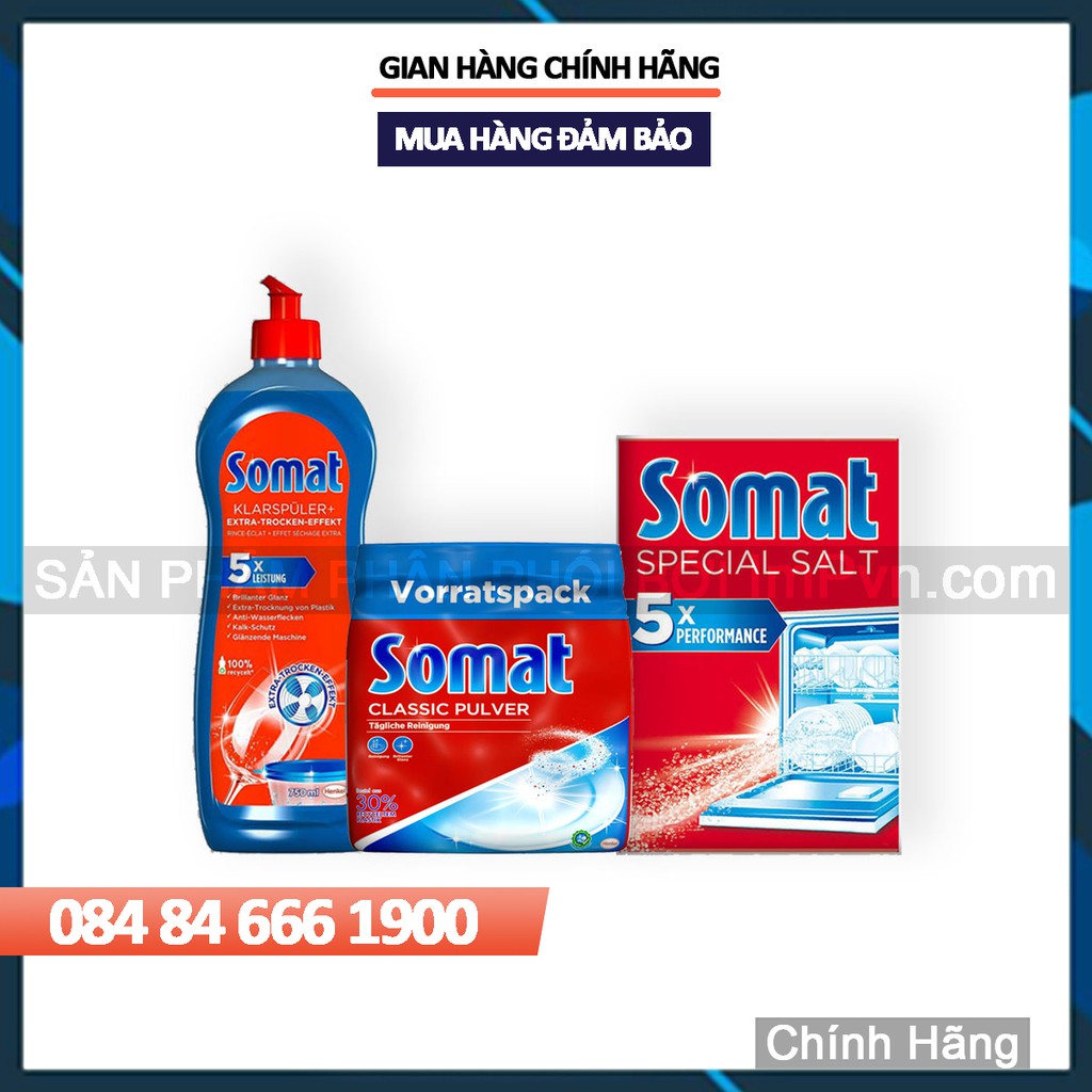 Combo Bột rửa bát Somat 1.2kg, muối 1.2kg, nước làm bóng 750ml