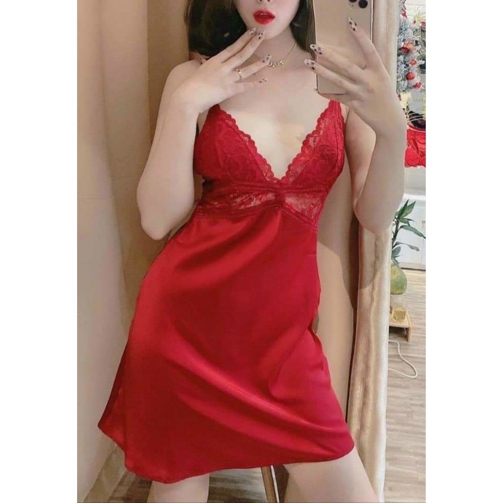 Đầm ngủ lụa sexy chiết eo Váy ngủ gợi cảm 2 dây hở lưng M22