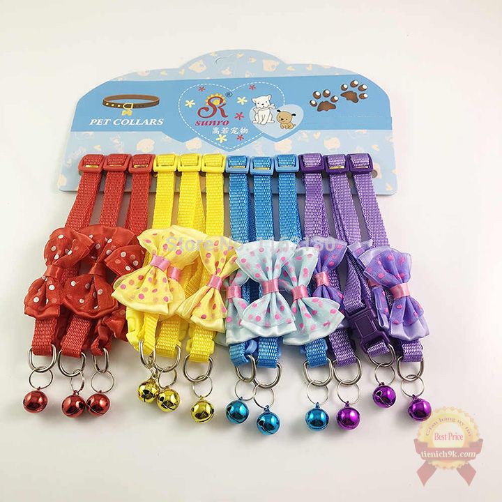 Vòng cổ nơ dễ thương cho thú cưng chó mèo bản to 1cm có đính chuông kêu lơ nhiều màu cute dễ thương