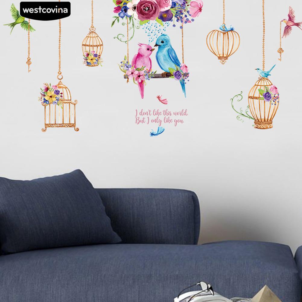 Sticker dán tường hình lồng chim và hoa