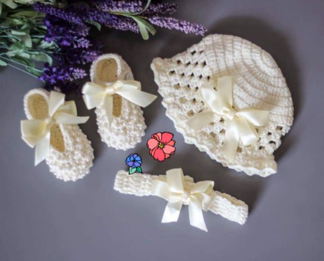 Set mũ + giầy + bao tay + băng đô