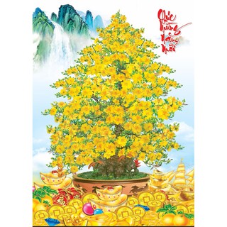 Tranh dán tường 3D DT Hoa Mai Chúc Mừng Năm Mới UD0059