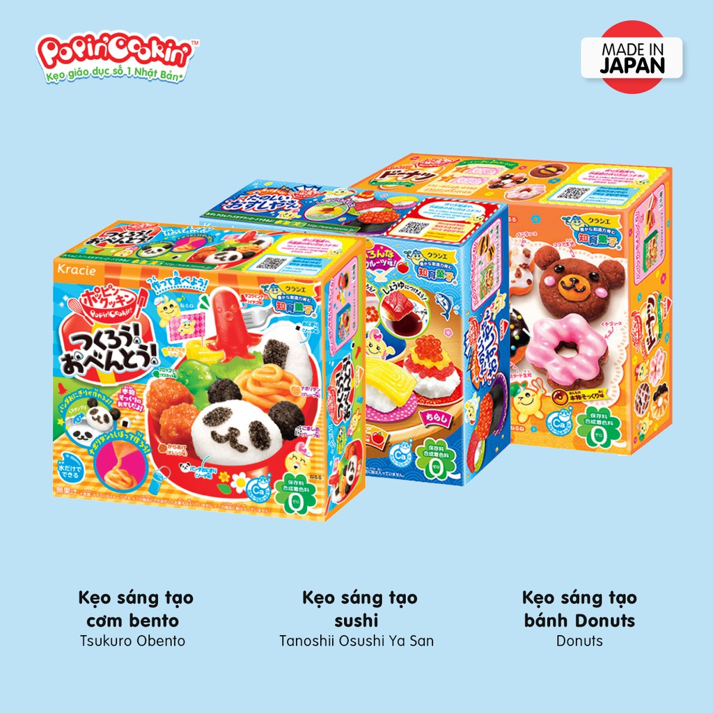 Combo 3 hộp kẹo Popin Cookin đồ chơi sáng tạo ăn được gồm : Sushi + Cơm Bento + 1 hộp kẹo tự chọn chính hãng