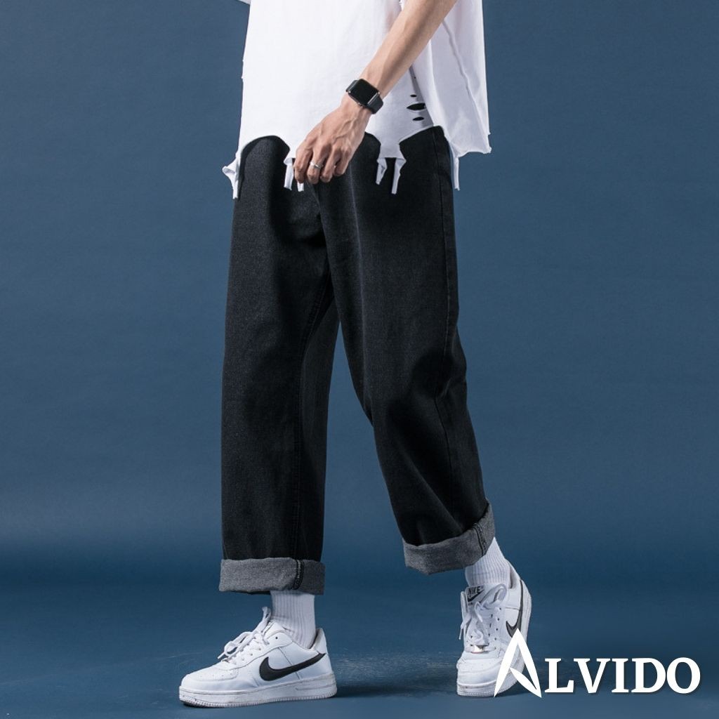 Quần JEAN BASIC SUÔNG Unisex ALVIDO đủ size Nam Nữ phong cách Hàn Quốc Ullzang thời trang đường phố mùa hè | BigBuy360 - bigbuy360.vn