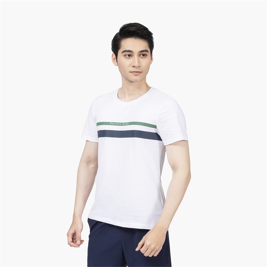Áo Thun Nam Ngắn Tay ARISTINO ATS010S2 Áo Phông T-Shirt suông vừa trơn màu phối kẻ ngang ngực vải cotton cao cấp Cao Cấp