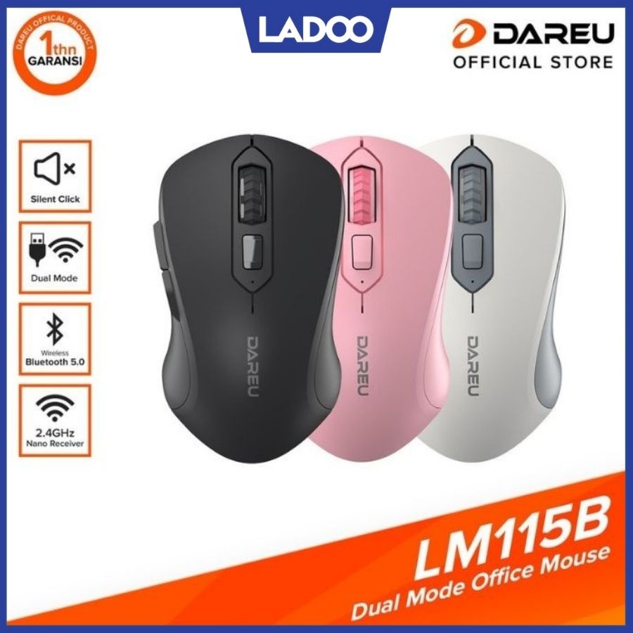 Chuột không dây Dareu LM115B Silent Bluetooth 5.0 + Wireless 2.4GHz - Bảo hành 12 tháng chính hãng