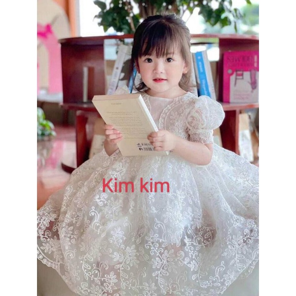 Váy công chúa ren trắng cao câp cho bé