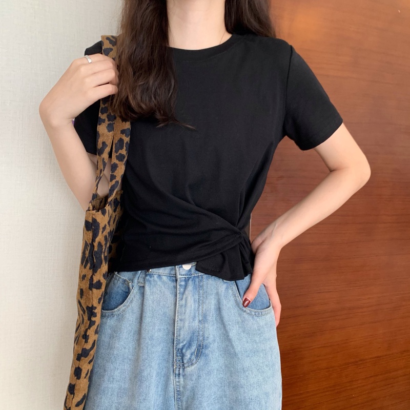 SUXI Áo Thun Tay Ngắn Cổ Tròn Màu Sắc Đơn Giản Thời Trang Mùa Hè Dành Cho Nữ