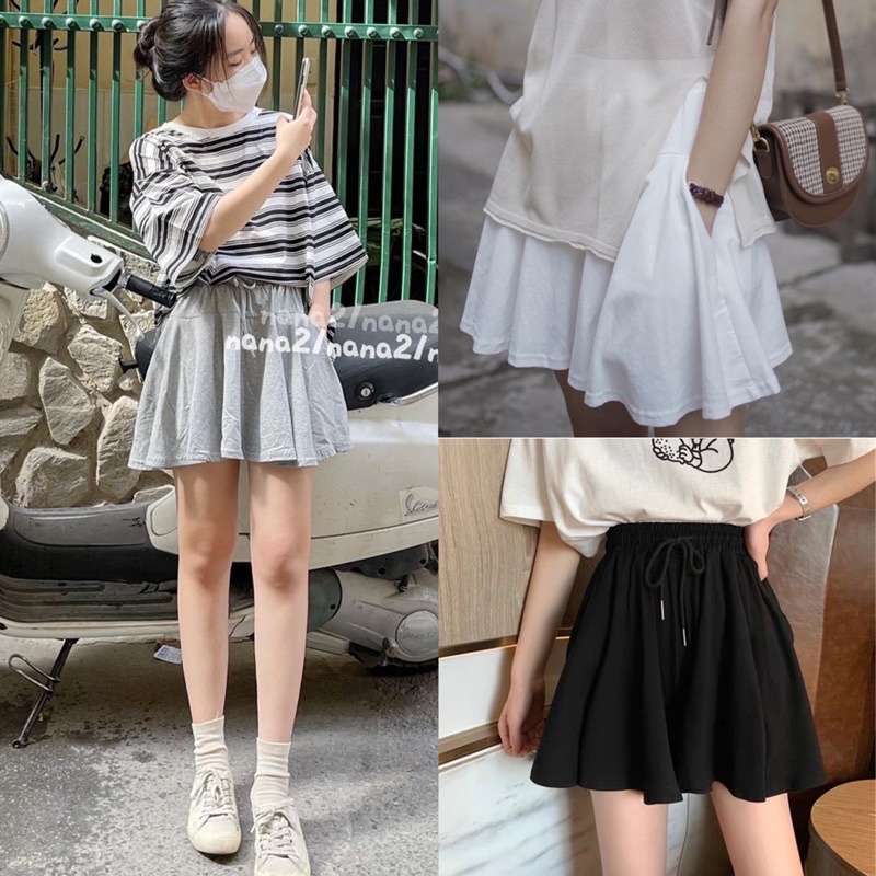 [Ảnh thật/Video] Chân váy xoè Goness lưng thun màu trơn có lót trong thời trang cho nữ Chân váy cotton dáng thể thao