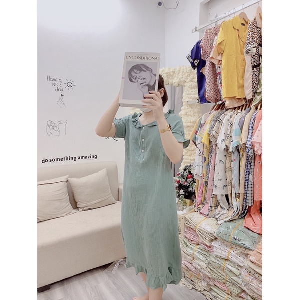 Váy pijama váy mặc nhà chất muslin cao cấp bầu bí bon chen