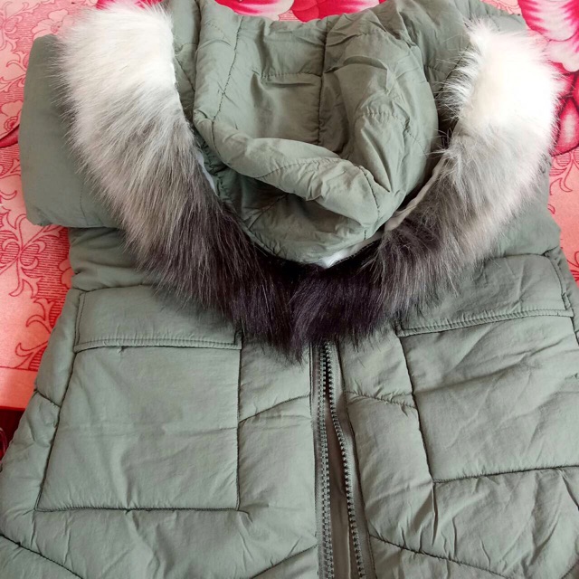 Áo phao mủ lông hai màu