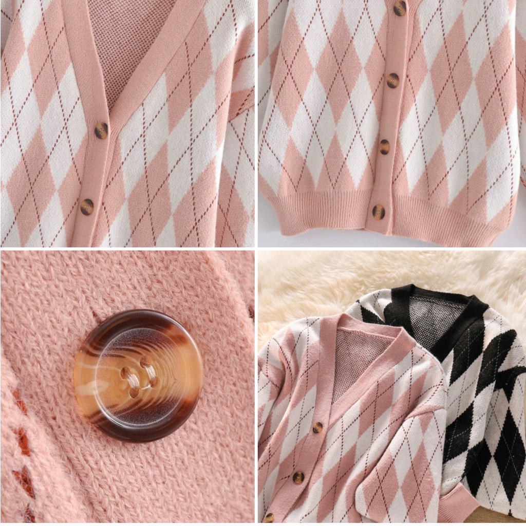 [Có sẵn] Áo khoác len nữ / Cardigan kẻ trám đáng yêu cao cấp nhà Dory | BigBuy360 - bigbuy360.vn
