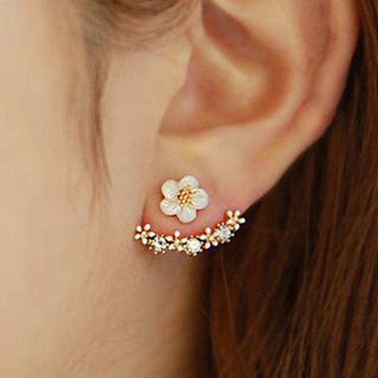 Korean style daisy flower back hanging earrings, ear pins, silver-plated jewelry earrings