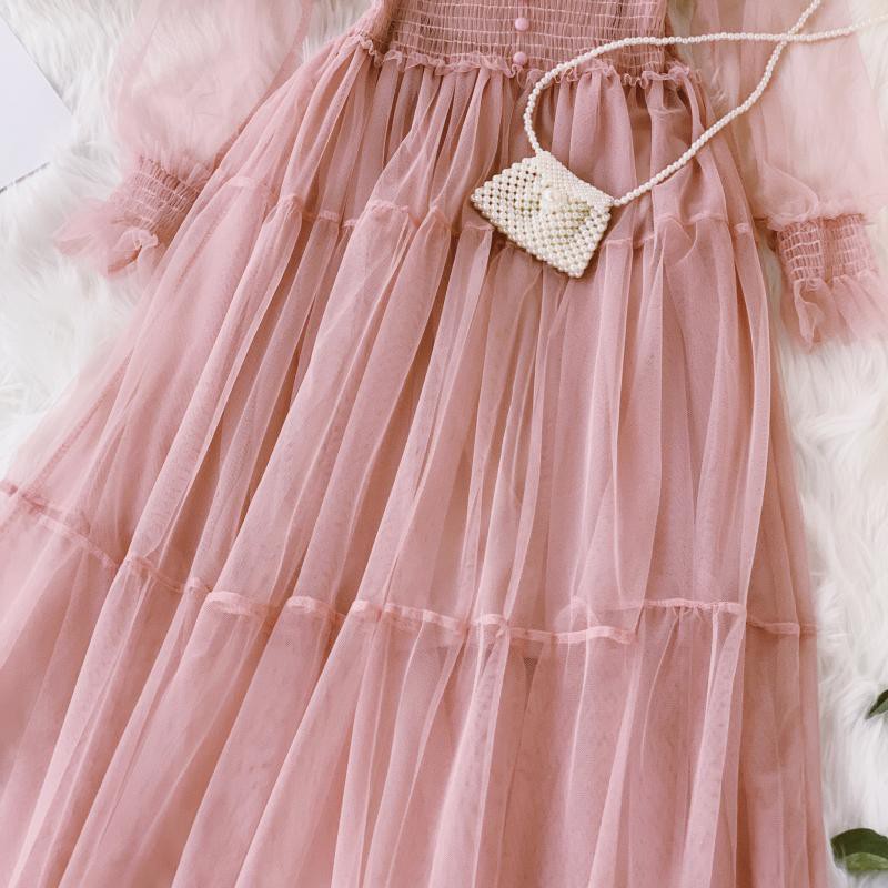 M21 - Đầm công chúa Ulzzang tay bồng dáng dài phối lưới bo eo xinh xắn (5 màu) | BigBuy360 - bigbuy360.vn