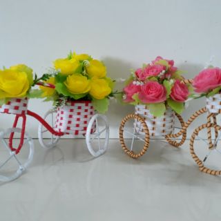 Hoa giấy lụa - Xe đạp hoa hồng gấm(nguyên liệu cả hoa và xe)