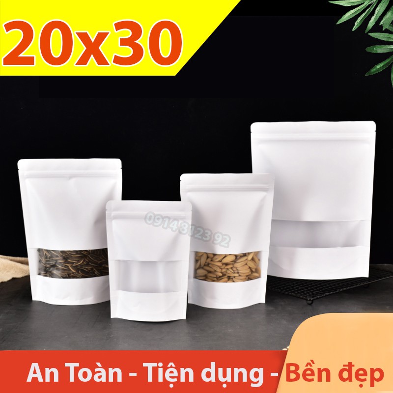 GIÁ SỈ Túi Zipper giấy đáy đứng cửa sổ Trắng - 20x30