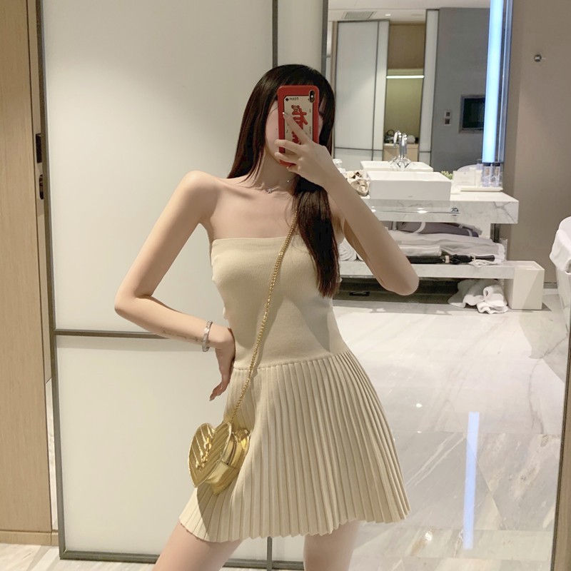 Đầm quây xoè xếp li gợi cảm retro Hàn Quốc ẢNH THẬT CUỐI