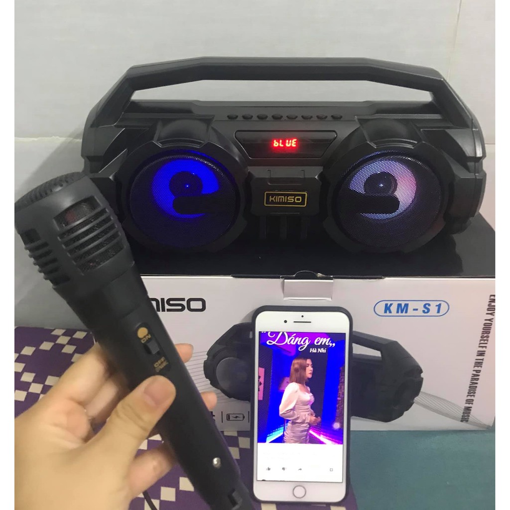 Loa Bluetooth Karaoke KIMISO KM-S1 Âm Bass Cực Hay, Hỗ Trợ Nghe Radio - Tặng kèm Mic hát Karaoke