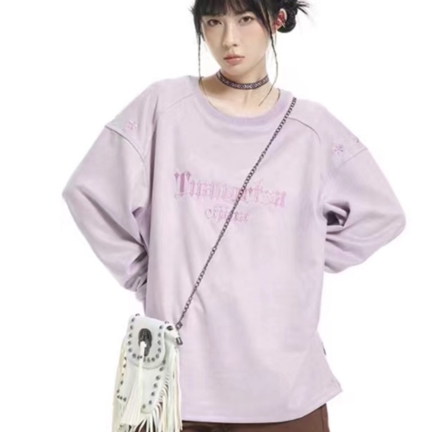 Áo sweater ZHELIHANGFEI tay dài cổ tròn thời trang Mỹ cá tính