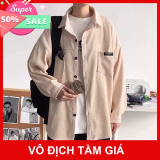 Áo sơ mi nhung tăm unisex form rộng - áo sơ mi nam nữ phong cách ulzzang hàn quốc dáng rộng