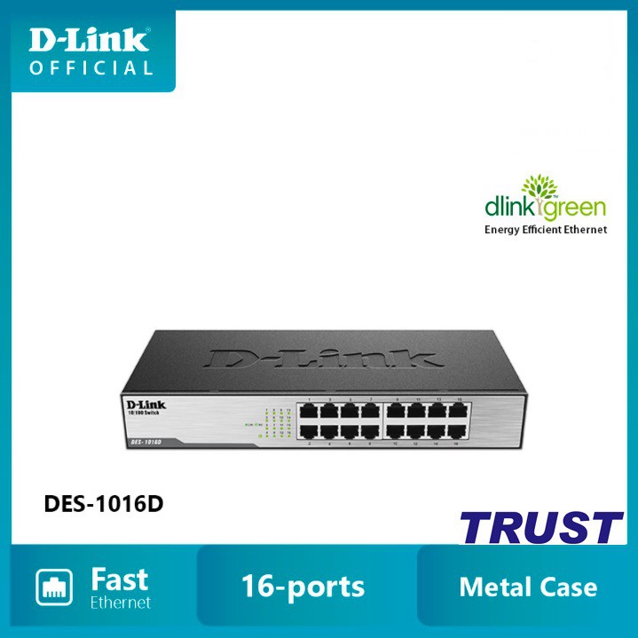 D-Link Bộ chia tín hiệu 16 cổng RJ45 10/100 Mbps Công suất cao - Thiết bị chuyển mạch D-LINK DES-1016D