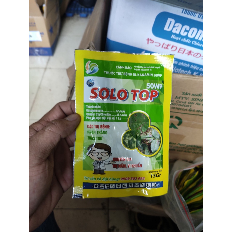 trị bệnh nấm vi khuẩn solo top đặc trị thán thư phấn trắng 15g (Kasugamycin 5%, copper oxychloride 45%)