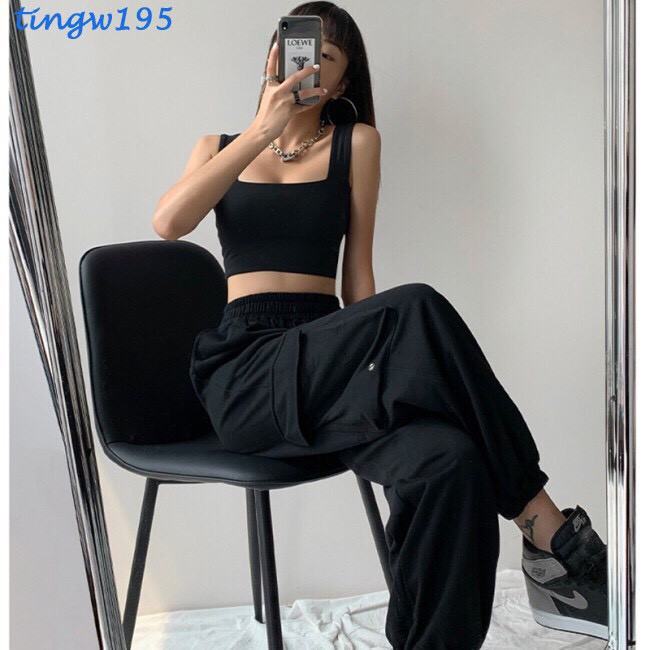 Áo 2 dây nữ croptop kiểu dáng ôm đen trắng 2 dây bản to 1sizeshop | BigBuy360 - bigbuy360.vn