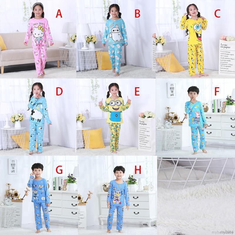 Set Đồ Ngủ Dài Tay In Họa Tiết Hoạt Hình Xinh Xắn Dành Cho Bé